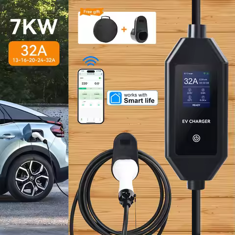 7KW Type2 IEC62196-2 Portable EV Charger 32A 1Phase Type1 J1772 EVSE Fast Charging Cable GBT 20234 C