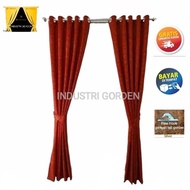 Gorden Jendela Pintu Minimalis Embos Polos Bunga Batik Warna Merah Bata Ruang Tamu 1 Set Kamar 2 Met