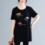 Plus Fat Plus Size Short-Sleeved T-Shirt Women 115kg Pure Cotton Summer Dress Fat mm Korean Version Loose Slimmer Look Cover Belly Large Size Top