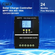 Y&amp;H 60A/80A/100A MPPT Solar Charge Controller 12V 24V 36V 48V LCD Display Battery Intelligent Regulator Max 100V Input Dual USB for Lead-acid/Lithium