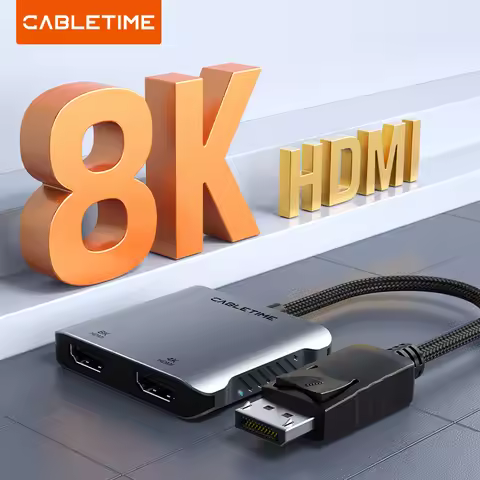 CABLETIME Displayport to Dual HDMI HUB 8K MST 4K 60Hz Dual Display UHD LED Light DP To Hdmi Hub for 