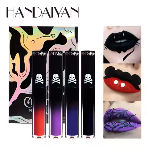 Halloween Black Purple Lip Gloss 4 Piece Set Matte Long Lasting Vampire Lip Tint Cosplay Makeup Non 