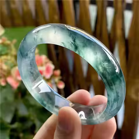 Dulong Jade Ice Type Floating Flower Jade Bracelet, Quartzite Jade Jadeite Jade Bracelet