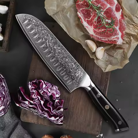 7 Inch 67 layers Damascus steel Kitchen santoku Knife, Professional high carbon super sharp Japanese