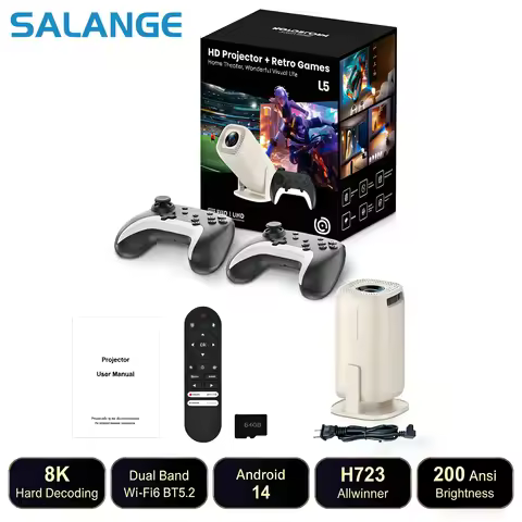 Salange U5 Gaming Projector Android14 8K Support Netflix Officially Licensed 36000+ Games Wireless G