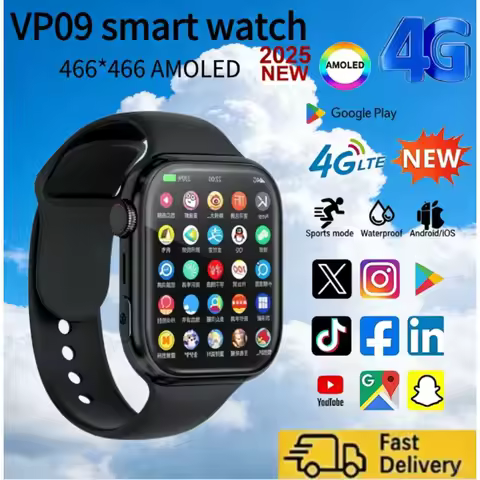 VP09 Smart watch 2025 Dual 4G 5G Android OS Google Services GPS WiFi Rotating 8MP Camera Heart Rate 