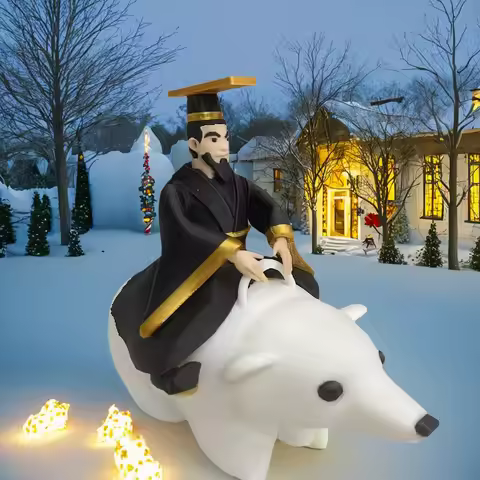 Qin Shi Huang Rides A Polar Bear Ornament Creatively 3D Printed Ornament Creative Desktop Decoration