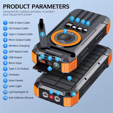 New Hand Crank Solar Power Bank 30000mAh Magnetic Wireless Fast Charging for IPhone Airpods IWatch M