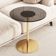 Simple Modern Glass Steel Sofa Side Table Portable Small Tea Table Balcony round Table Bedside Shelf