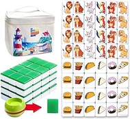 SILICPS Seaside Escape Game Blocks Mahjong Sets with 49 Tiles 38mm Pet and Food Pattern with Bag.