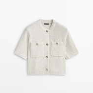 Spain NEW Massimo Dutti Md Texture Feeling French College Style Short Sleeve Knitted Sweater Cardiga