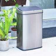 +O家窩 日式特大希利自動感應不鏽鋼垃圾桶50L-銀灰雙色
