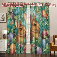 2D FLAT PRINTING 2pcs Curtains (Without Rod) Easter Bunnies and Eggs Modern Curtains Roller Blinds P