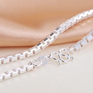 Pure 999 Fine Silver Chain Women Man 3mm Square Box Necklace Link 20inch to 28inch Length