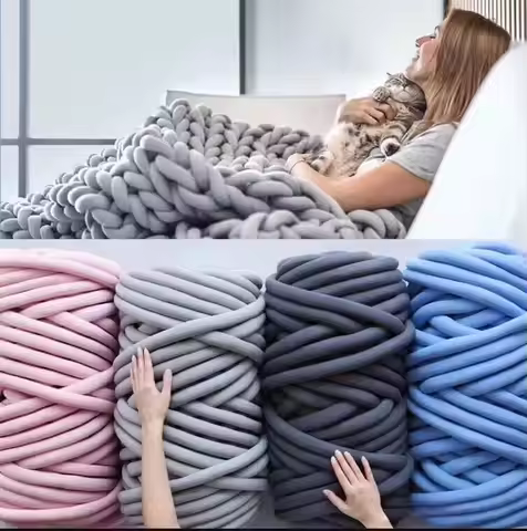 500g Super Thick Chunky Yarn Cotton Tube Yarn Merino Wool Alternative DIY Bulky Arm Knitting Blanket