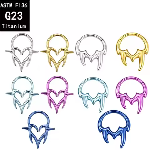 ASTM F136 TItanium Piercing Heart Totem Errings Fangs Hinged Clicker SEG Helix Anodized Punk Body Je