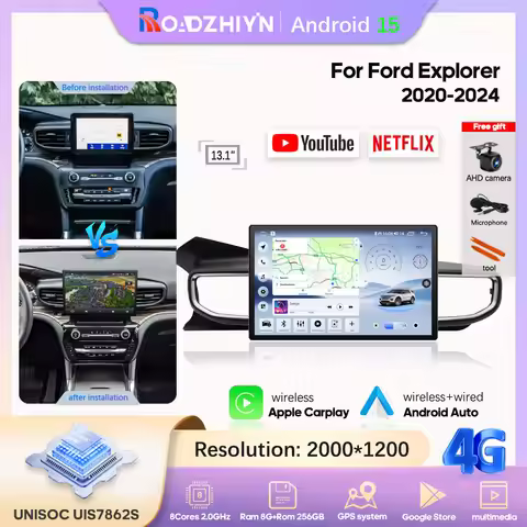 13.1inch Car Multimedia Video Player For Ford Explorer 2020-2024 GPS Navigation Wireless Android Aut
