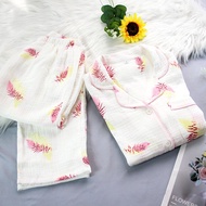 Nguyên Chất Cotton 2 Lớp Muslin Bộ Đồ Ngủ Quần Dài Tay Nhà Quần Áo Mềm Mại Thoáng Khí Cho Xuân Hè Th