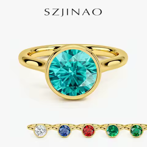 Szjinao 14K Gold Lab-Grown Paraiba Ring Real Au585 Lab Colombian Emerald Solitaire Ring for Women Ma