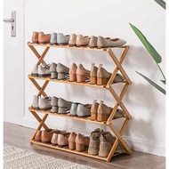 Rak Kayu Bertingkat Tempat Letak Kasut Boleh Lipat/ Rak Kasut Kayu Foldable Wooden Shoe Rack Organiz