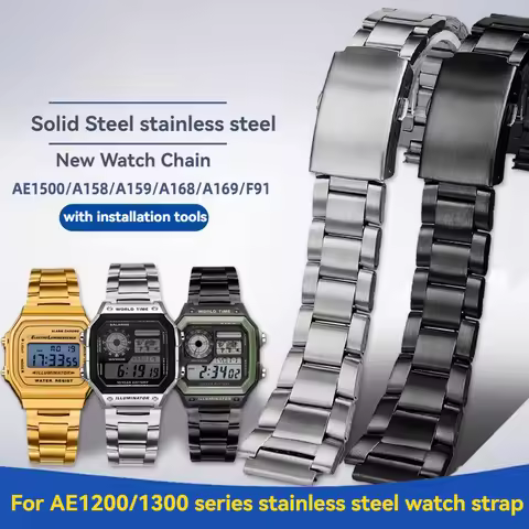 For Casio 3299 AE1200/1300/1500 AE-1200 AE-1200wh AE-1300 Solid Stainless Steel Strap 18mm Fine Stee