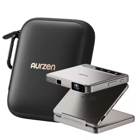 Aurzen ZIP Tri-Fold Truly Portable DLP Projector with CasePlay Carrying Case Zero-Lag Focus One-Clic