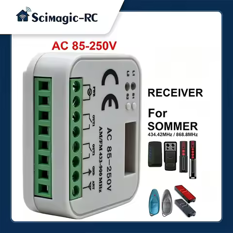 SOMMER 434.42MHz 868.35MHz 2 Channel Garage Gate Receiver Momentary Relay Module Controller 2CH 9-25