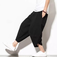 HR11 IMPORTED PLAIN LINEN HAREM PANTS 3/4 JAPANESE MEN'S ORIGINAL SIRWAL BIG SIZE M-5XL