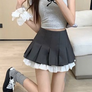 Vintage women's Bigsize short skirt with high-waisted pleats, 2 layers of straight-form western fabr