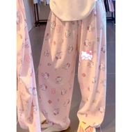 HelloKitty Curved Pants Striped Casual Pants Pajama Pants Women Long Pants KT Cat Women Can Wear Out