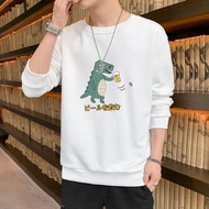 Ready Stock Men's Little Dinosaur Print Long Sleeve Round Neck Casual Hoodies Sweatshirt Big Size M-