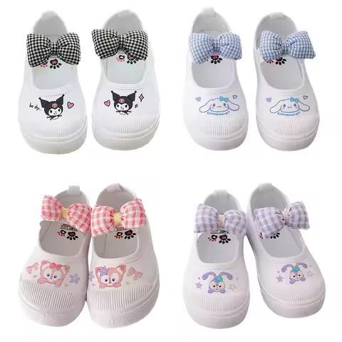 MINISO Sanrio Melody Kuromi Cinnamoroll Rabbit Kindergarten Bow Small White Shoes Boy Girl Baby Indo