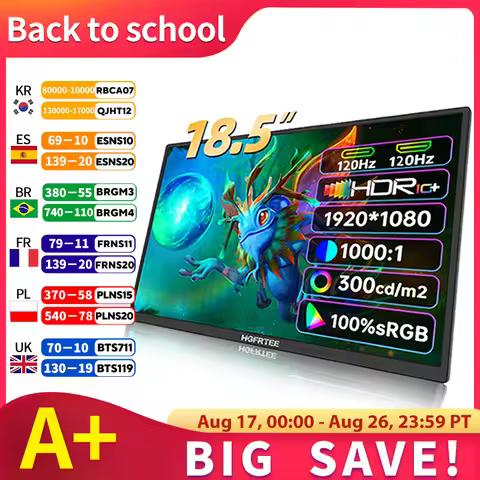HGFRTEE 18.5inch Portable Monitor ADS-IPS 120Hz RGB100% Extended Display Laptop Second Screen With V
