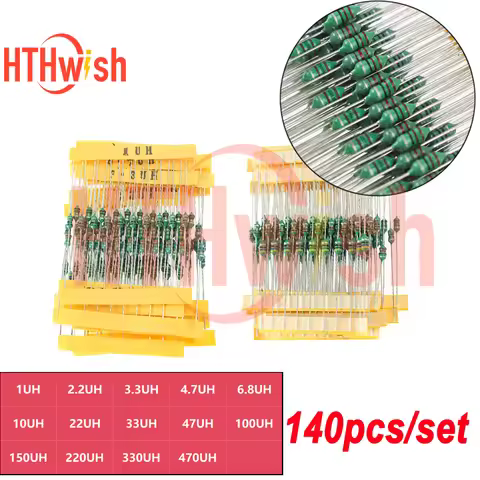 140PCS/set 1UH~470UH 1/4W Color Ring Inductor Kit 14 Values 0307 Inductance Set 1UH 2.2UH 3.3UH 4.7U
