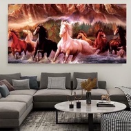 7 Horses V6-Lucky Horse Picture Feng Shui Home Decoration Canvas Print With Floating Frame