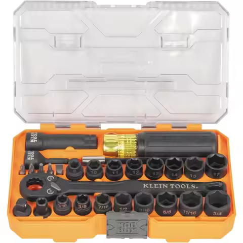 Klein Tools 65400KNECT KNECT Essential Pass Through Impact Socket Set, SAE and Metric, 90-Toot 3/8-I
