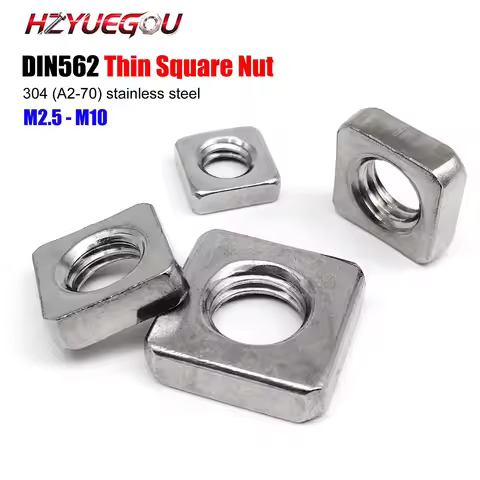 HZYUEGOU High Quality M2.5 M3 M4 M5 M6 M8 M10 DIN562 304 A2-70 Stainless Steel Thin Square Nut Fours