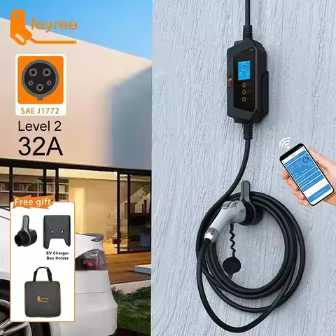 feyree Type1 7KW 32A 1Phase Portable EV Charger J1772 Socket with 5m Cable Smart APP WIFI Control Ve