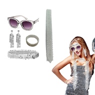 lu Disco Costume Outfits 60s 70s 80s Disco Accessories Earrings Necklace Headband Sunglasses Bracele