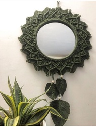 Pembungkus cermin + cermin-Macrame Bulat Macrame Mandala Cermin Macrame Round Macrame (plus Cermin)