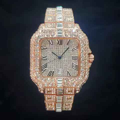 Luxurious Full Diamond Watch For Men Popular Rose Gold Iced Out Quarz Watches Fashion Hip Hop Jewelr