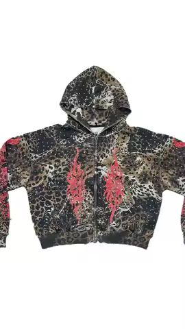 Hip Hop Fashion Y2K Retro Leopard Print Zipper Hoodie Men Women Brown Loose Leopard Print Animal Pat