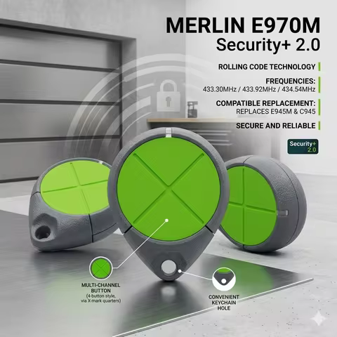 Merlin E970M Garage Door Remote Control Security+ 2.0 Rolling Code Replaces E945M & C945 Gate Opener
