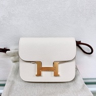 全新✨Hermes constance slim Craie 仙氣奶昔白金釦 stamp w