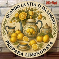 A retro decorative plaque with the theme of "Lemonade", an 8X8 inch circular plaque, perfect for dec