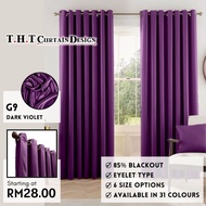 G9 Ready Made Curtain Siap Jahit Langsir Rumah, Langsir RAYA Kain Tebal Blackout (Free Eyelet/Ring) Warna Eggplant