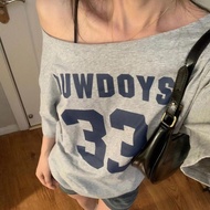 Gray T-Shirt For Women Off-Shoulder Design Loose Fit Korean Style Letter Print Shirt Large Size FZ02