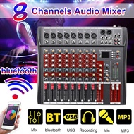 bluetooth Audio Mixer DJ Sound Mixing Console with USB MP3 Jack 8 Channel Professional Karaoke Amplifier Phantom Power 48V