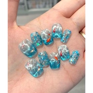 Cat's eye gradient sapphire summer creative koi handmade artificial press-on fake nails