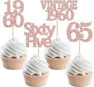 Gyufise 24Pcs 65th Birthday Cupcake Toppers Glitter Cheers to 65 Fabulous Sixty Five Vintage 1960 Cu